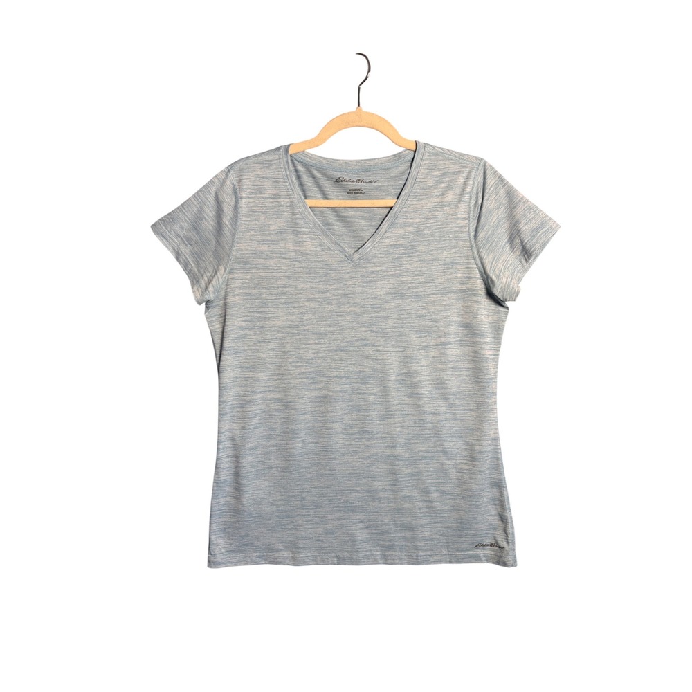 Eddie Bauer Womens V-Neck Tee L Blue Heathered FreeDry Activewear Gorpcore